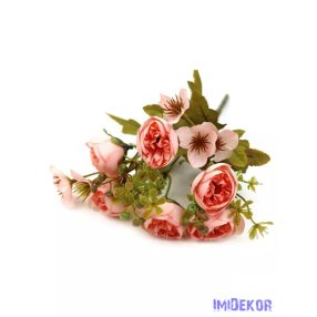 Antik leveles kis boglárka csokor 32 cm - Rózsaszín