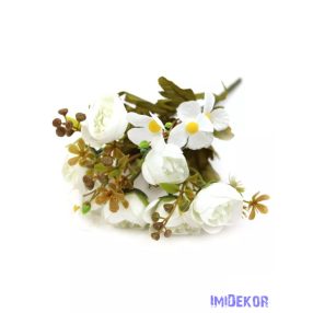 Antik leveles kis boglárka csokor 32 cm - Fehér