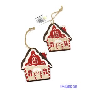 Piros-natúr fa ház szett 9x7cm 2db/csomag - A