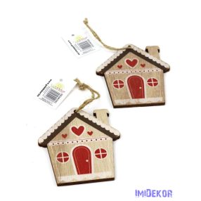 Piros-natúr fa ház szett 9x7cm 2db/csomag - B