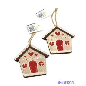 Piros-natúr fa ház szett 9x7cm 2db/csomag - C