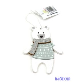 Akasztós fa maci figura sállal 7x10cm