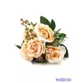 Rózsa 5 fejes csokor kiegészítőkkel 30 cm - Barack