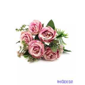   Rózsa 5 fejes csokor kiegészítőkkel 30 cm - Cirmos Mályva