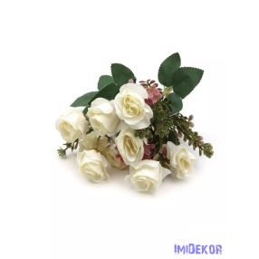 Vegyes színű kis rózsa csokor 30 cm - Törtfehér