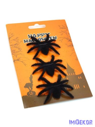 Fekete szőrös pók Halloween dekor 3db/csomag 7cm