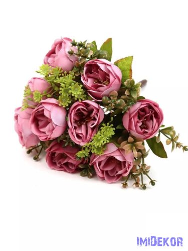 Antik 9 fejes peónia csokor 31 cm - Pink