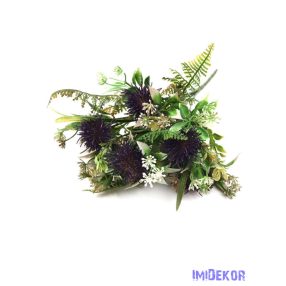 Bogáncsos műzöld leveles kócos csokor 31 cm 367 - Lila