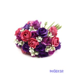 Rózsa 21 fejes dekor csokor 26 cm - Lila-Pink