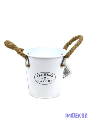 Kötél füles bádog vödör kaspó Flowers Garden 10cm - Fehér