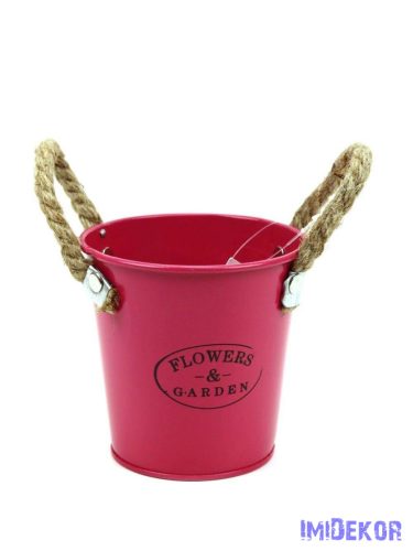 Kötél füles bádog vödör kaspó Flowers Garden 10cm - Pink