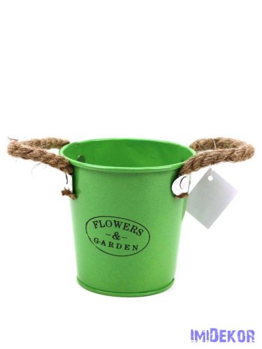 Kötél füles bádog vödör kaspó Flowers Garden 10cm - Zöld
