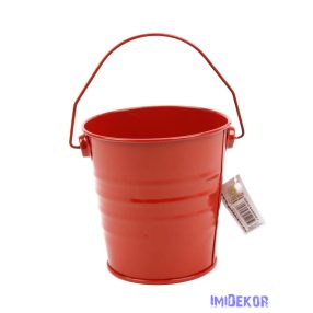 Színes bádog füles vödör 10cm - Piros