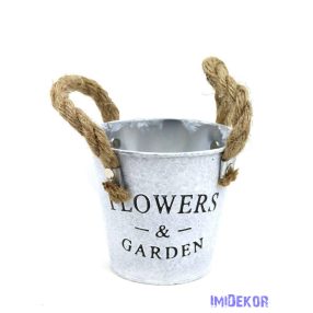 Kötél füles bádog kaspó matt fehér 10,5cm