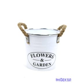 Kötél füles fényes fehér bádog kaspó 12,5cm