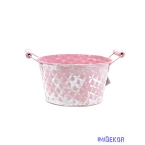 Rombusz mintás hamvas kerek bádog tál - Rózsaszín