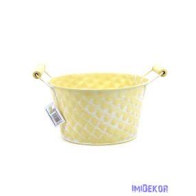 Rombusz mintás hamvas kerek bádog tál - Krémsárga