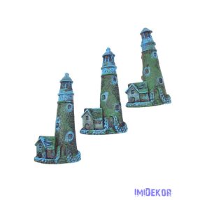   Nyári dekor - Világítótorony házikóval antik kb 9,5cm 3db/csomag