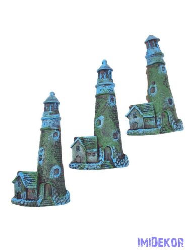 Nyári dekor - Világítótorony házikóval antik kb 9,5cm 3db/csomag
