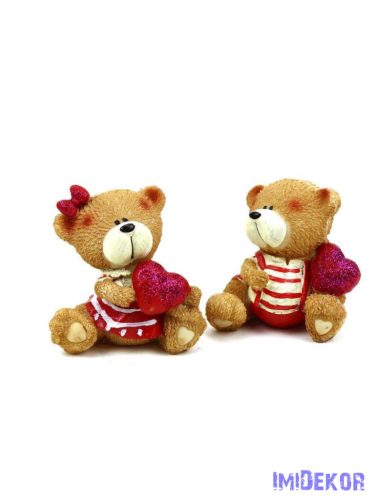 Piros-fehér ruhás maci figura kb 7cm