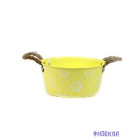 Fehér virágmintás bádog tál 22cm - Sárga