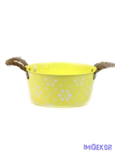 Fehér virágmintás bádog tál 22cm - Sárga