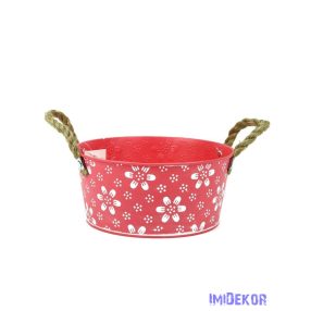 Fehér virágmintás bádog tál 22cm - Pink