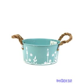 Fehér motívumos bádog tál 18cm - Kék