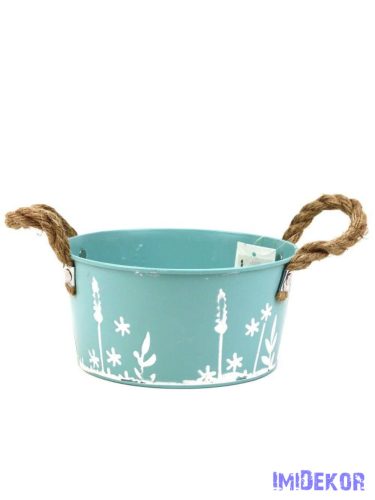 Fehér motívumos bádog tál 18cm - Kék