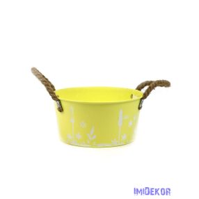 Fehér motívumos bádog tál 18cm - Sárga