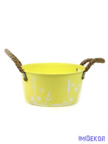 Fehér motívumos bádog tál 18cm - Sárga
