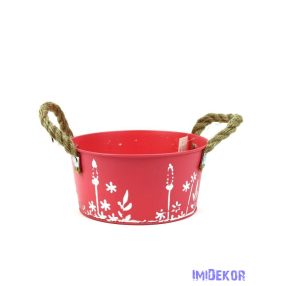 Fehér motívumos bádog tál 18cm - Pink