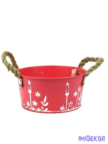 Fehér motívumos bádog tál 18cm - Pink