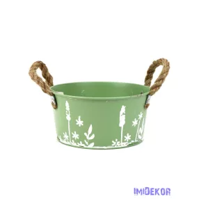 Fehér motívumos bádog tál 18cm - Zöld