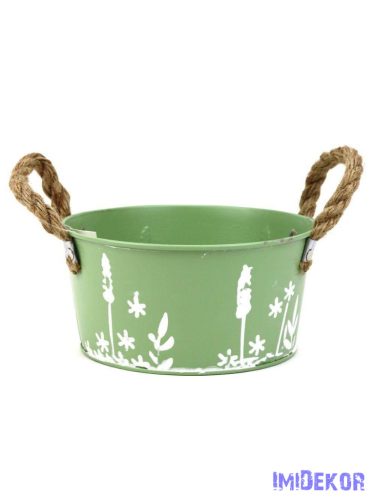 Fehér motívumos bádog tál 18cm - Zöld