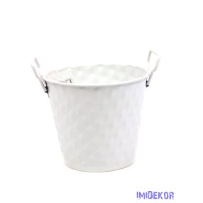 Rombusz mintás füles bádog kaspó 10cm - Fehér
