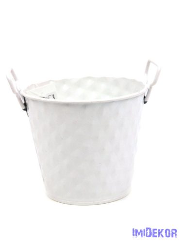Rombusz mintás füles bádog kaspó 10cm - Fehér