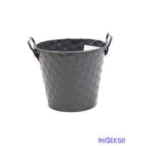 Rombusz mintás füles bádog kaspó 10cm - Szürke