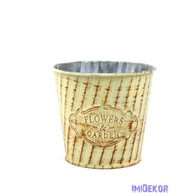 Rusztikus csíkos bádog kaspó 10cm - Krém