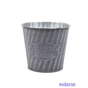 Rusztikus csíkos bádog kaspó 10cm - Szürke