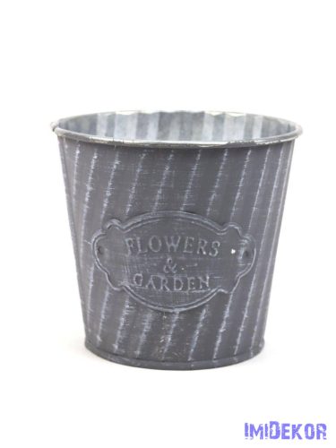 Rusztikus csíkos bádog kaspó 10cm - Szürke