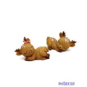 Rózsaszín masnis alvó őzike figura 7cm