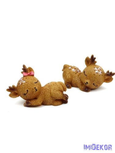 Rózsaszín masnis alvó őzike figura 7cm