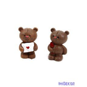 Barna maci figura rózsával 4cm