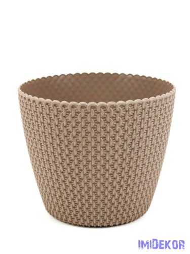 Horgolt mintás műanyag kaspó 15cm - Barna