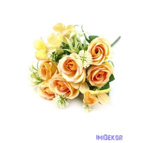   Rózsa csokor 6 fej + kis virágok kiegészítőkkel 27cm - Barack