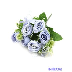   Rózsa csokor 6 fej + kis virágok kiegészítőkkel 27cm - Kék