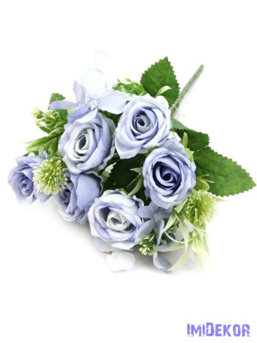 Rózsa csokor 6 fej + kis virágok kiegészítőkkel 27cm - Kék