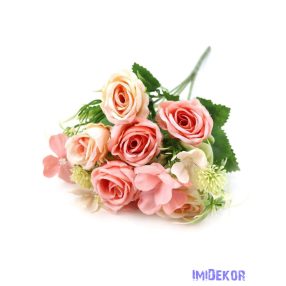Rózsa 6 fejes kis selyem csokor 27cm - Barack-Rózsaszín