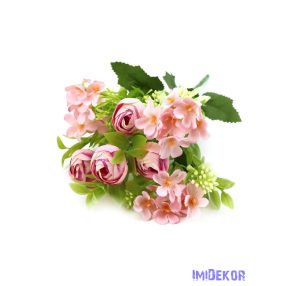   Boglárka + kis virágos selyem csokor 30cm 272 - Cirmos Rózsaszín